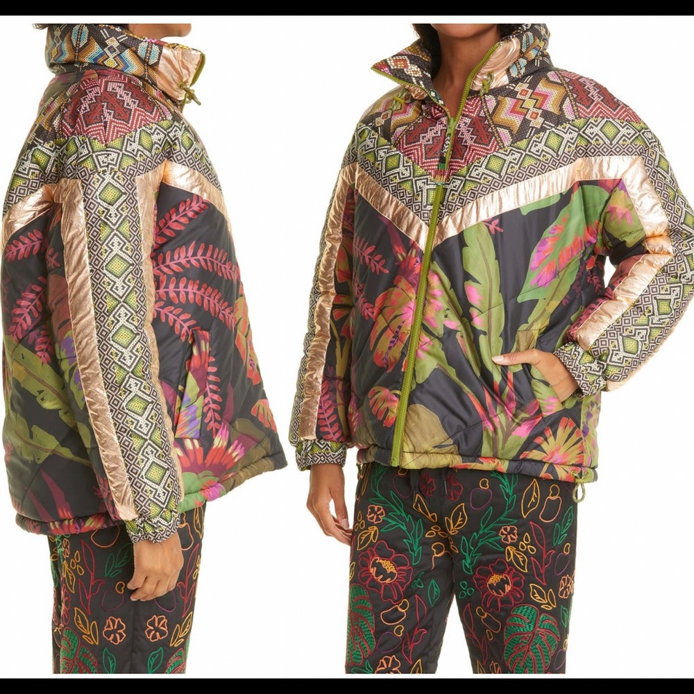 Farm Rio Tropical Rauti Metallic Revers Puffer Jacket - Picture 4 of 10